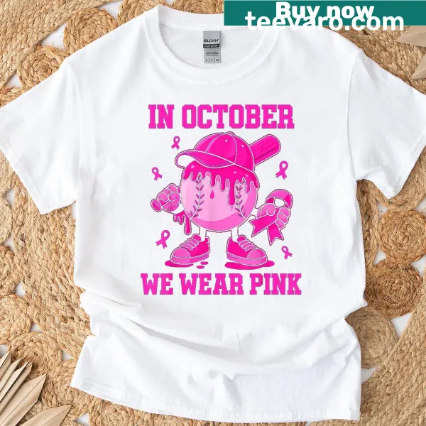 Pink awareness T-shirt with playful October saying for boys