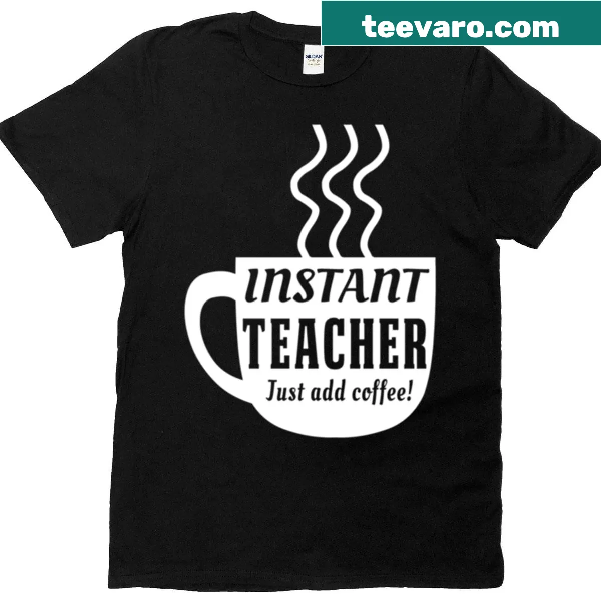 Teacher-themed T-shirt with the phrase 'Instant Teacher Just Add Coffee'. — on a men's t-shirt