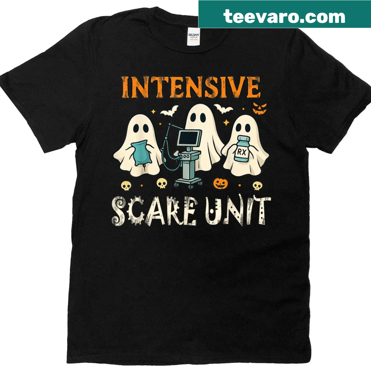 Funny Halloween T-shirt for nurses featuring ghost and medical graphics — on a men's t-shirt