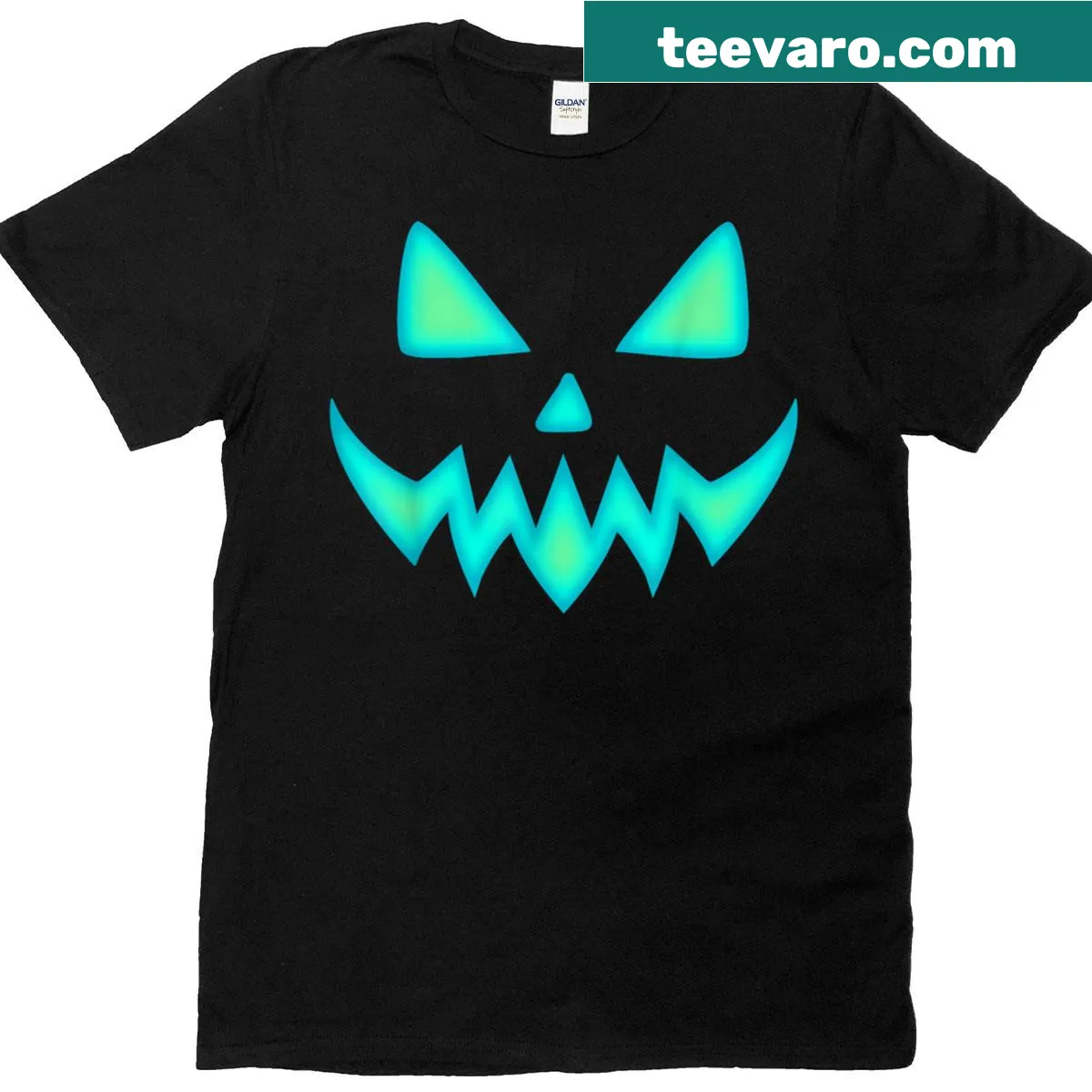 Jack O Lantern t-shirt with scary pumpkin face design — on a men's t-shirt