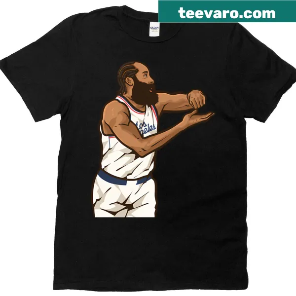 Cartoon T-shirt of James Harden celebrating a basketball win