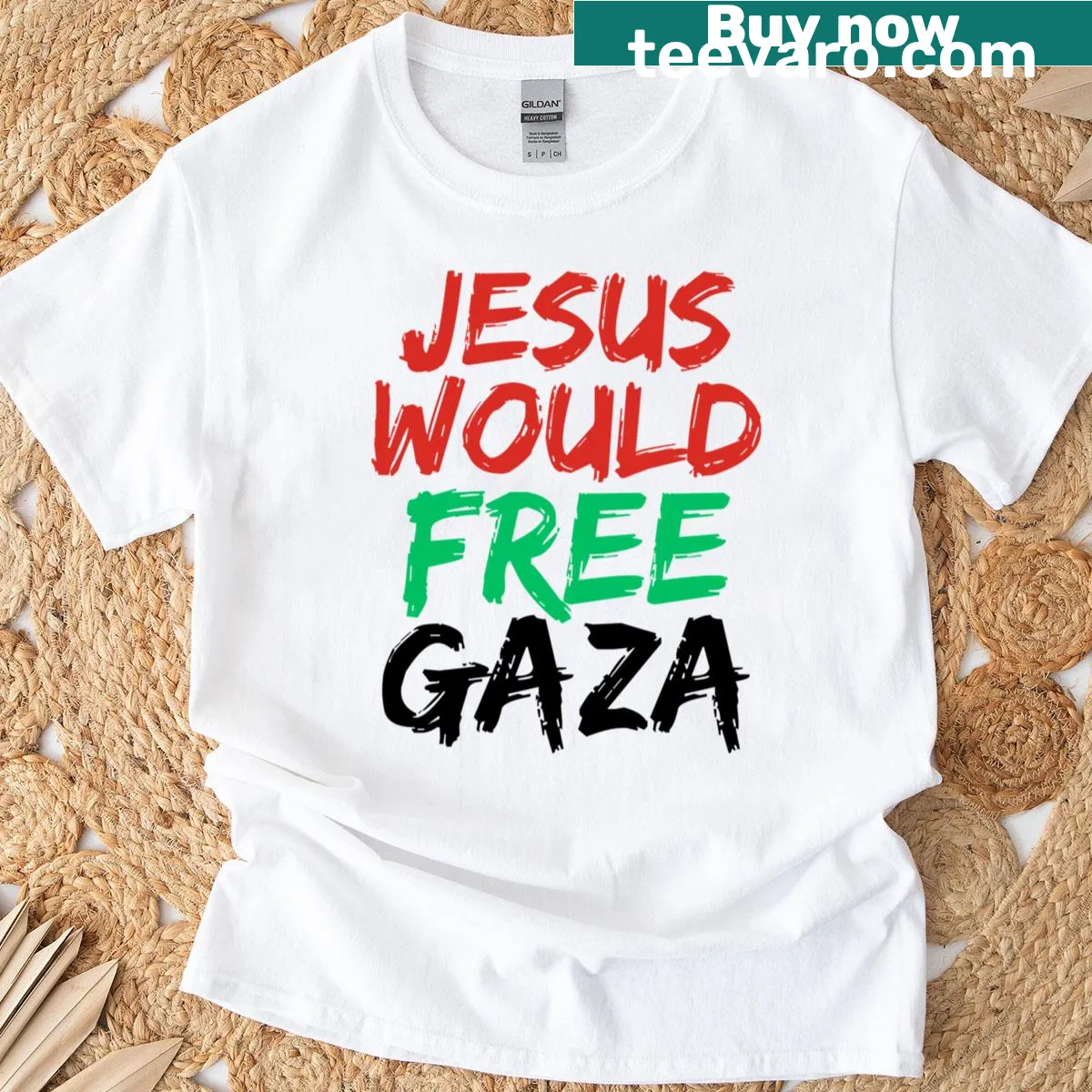 Inspirational text design advocating for Gaza on a t-shirt — on a men's t-shirt