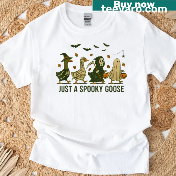 Vintage-style t-shirt featuring a cartoon spooky goose for Halloween