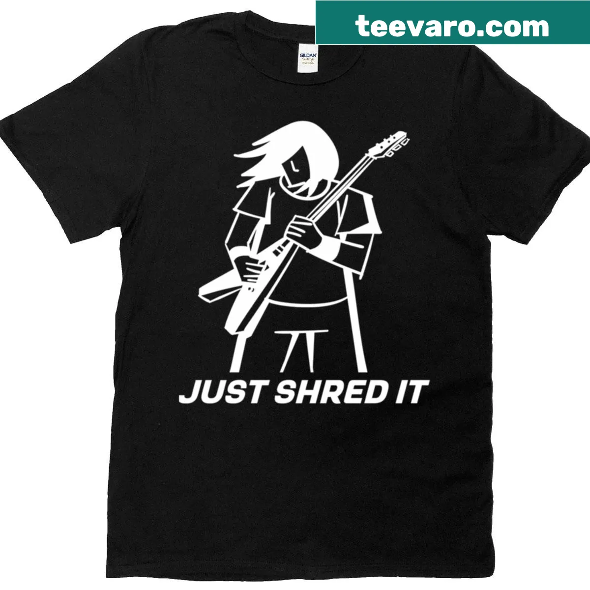 T-shirt with the phrase 'Just Shred It' for musicians — on a men's t-shirt