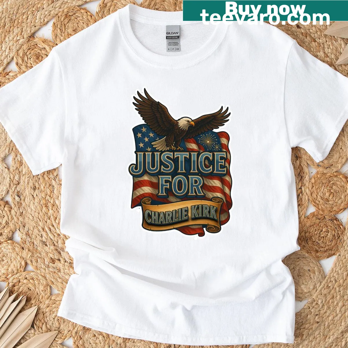 T-shirt with the phrase 'Justice For Charlie Kirk' in bold text — on a men's t-shirt