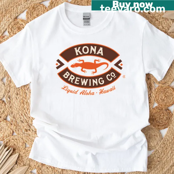 Illustrative t-shirt featuring a design inspired by Kona Brewing
