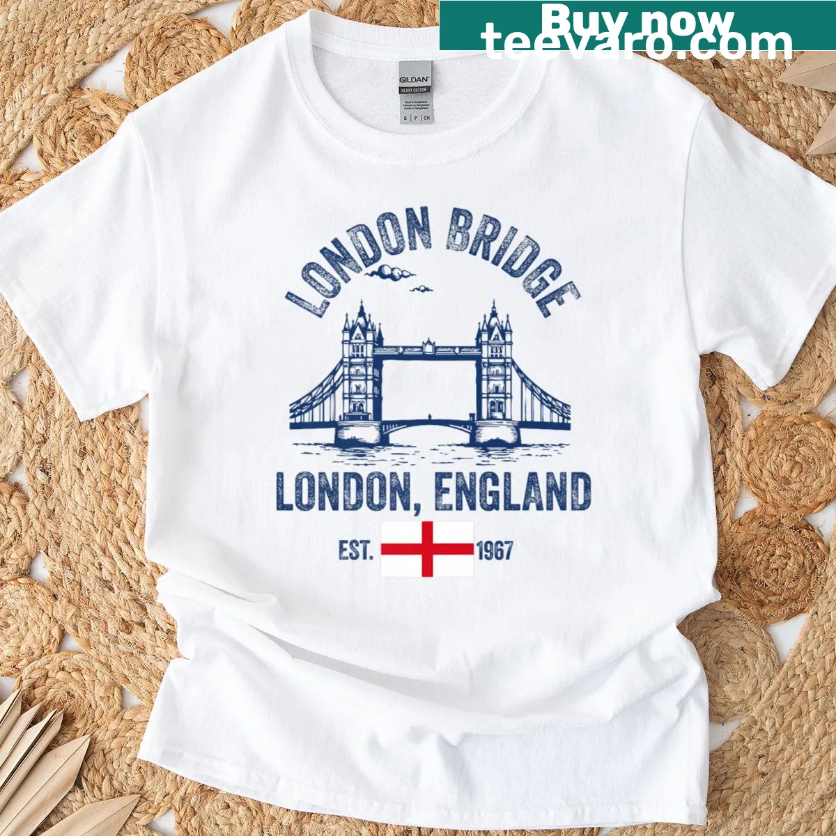 London Bridge t-shirt with minimalist typography design — on a men's t-shirt