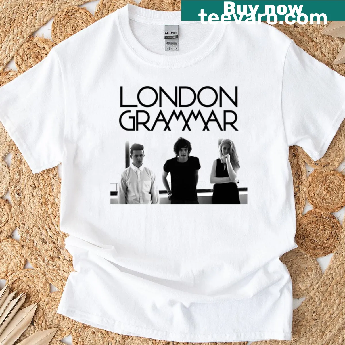 T-shirt featuring the name 'London Grammar' in modern typography — on a men's t-shirt