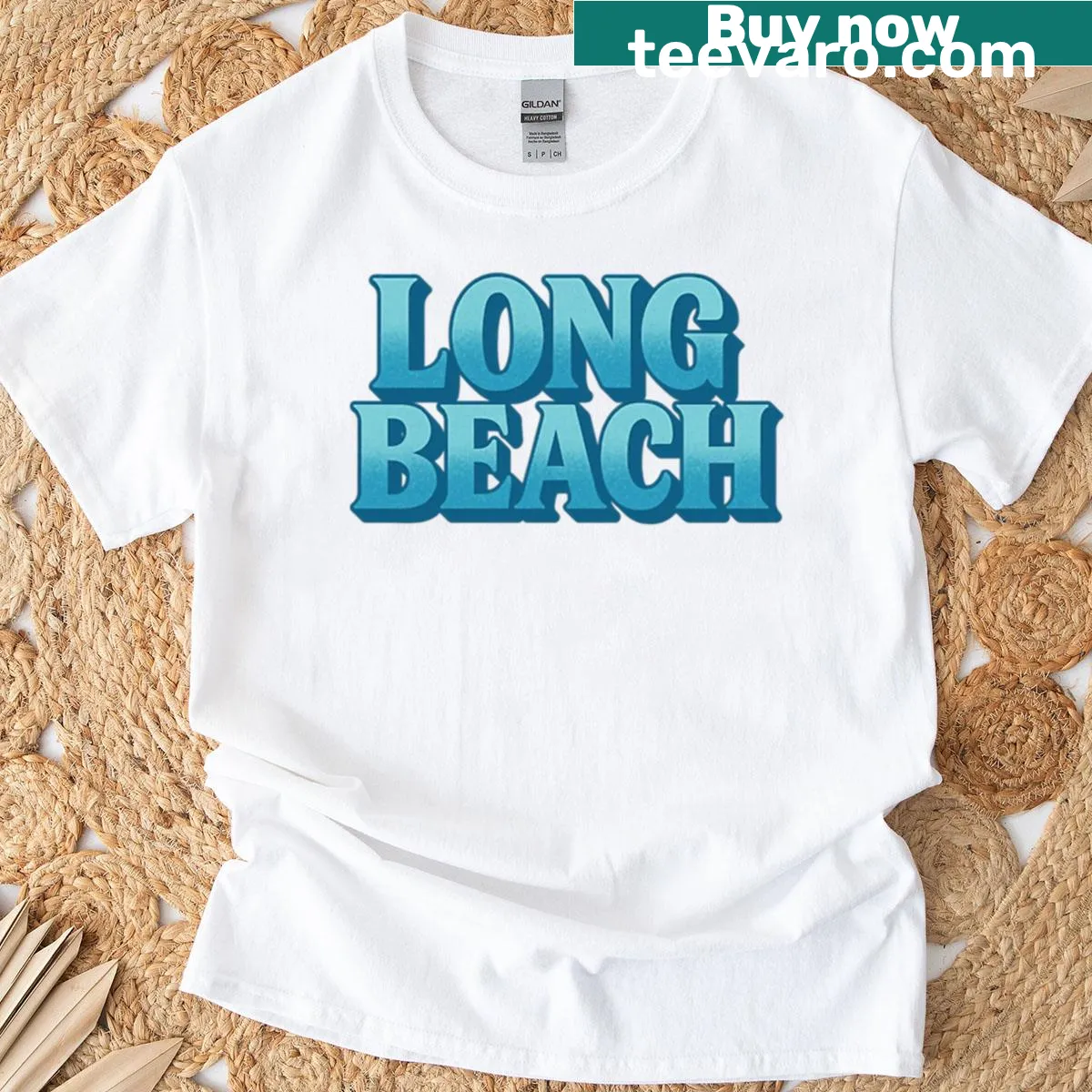 Bold text Long Beach T-shirt design — on a men's t-shirt