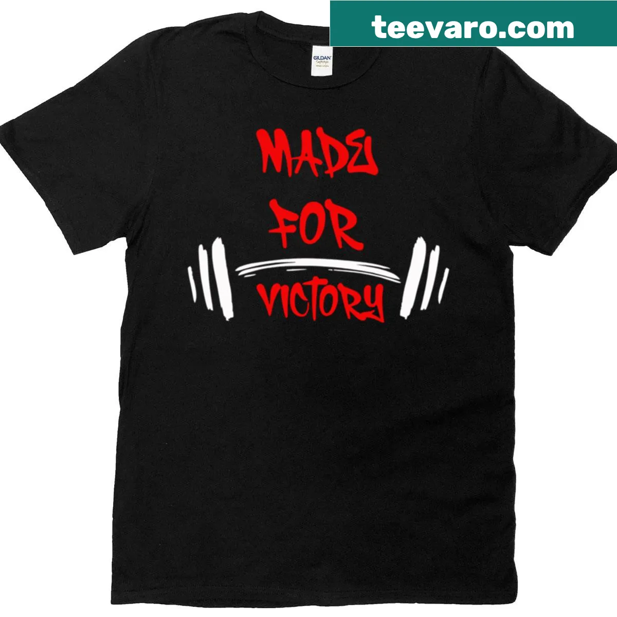 T-shirt featuring the motivational quote 'Made For Victory' in bold text — on a men's t-shirt