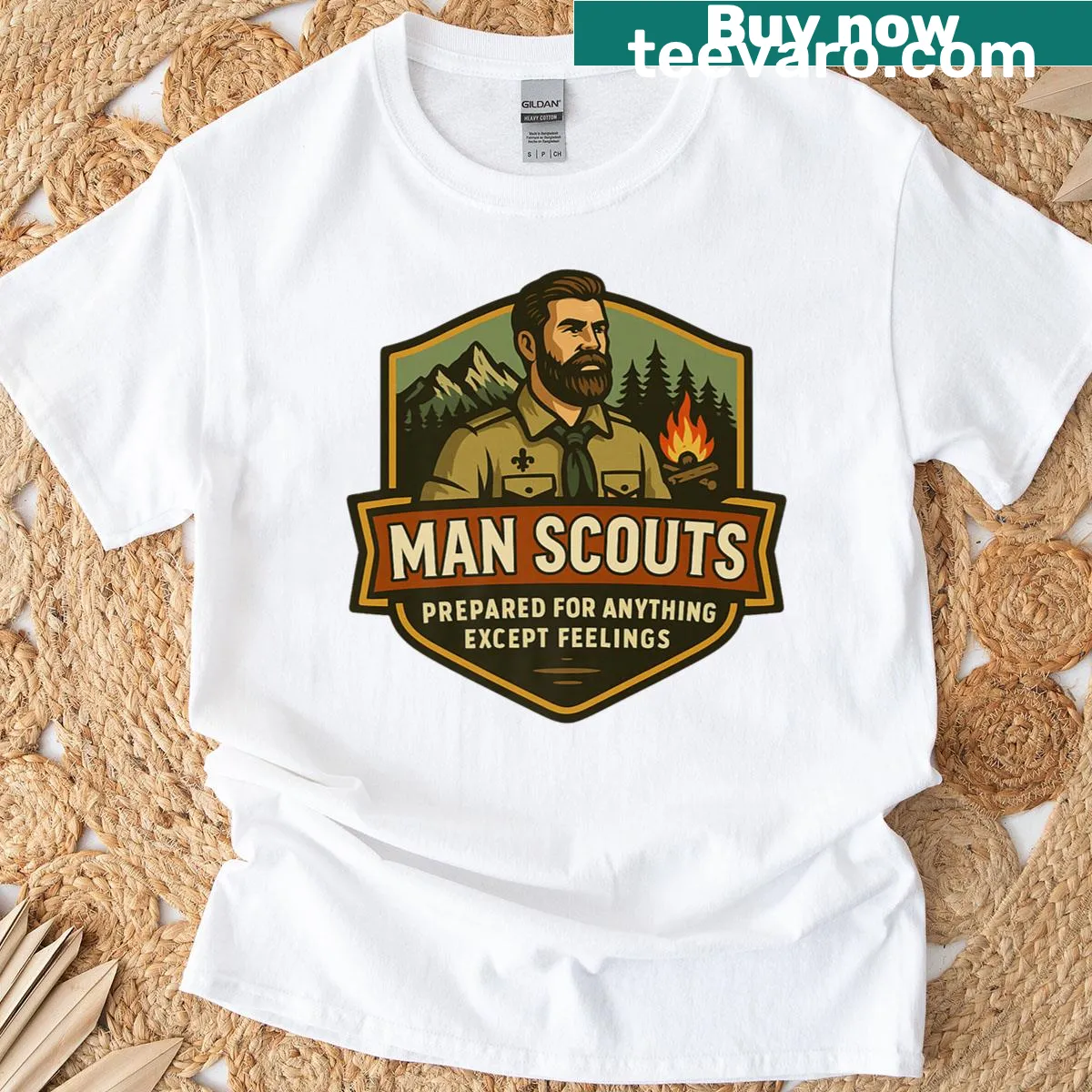 Humorous Man Scouts graphic on a premium T-shirt — on a men's t-shirt