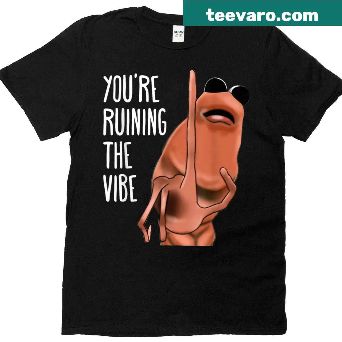 Cartoon worm and text 'You're Ruining The Vibe' on T-shirt — on a men's t-shirt