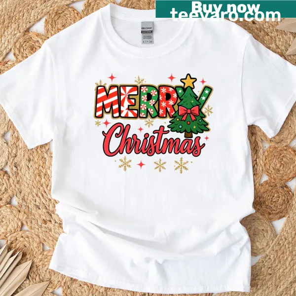 Christmas-themed t-shirt featuring candy cane graphics