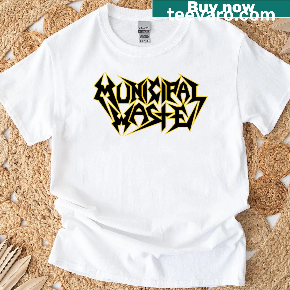 Bold Municipal Waste typography graphic t-shirt — on a men's t-shirt