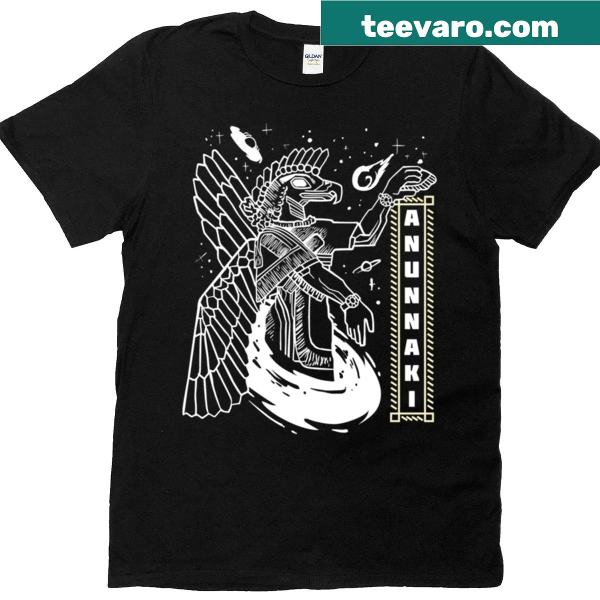 Vintage music patterns t-shirt with playful graphics — on a men's t-shirt
