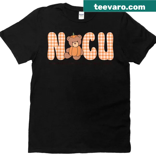 Cute NICU nurse Halloween t-shirt with bear and pumpkin illustration