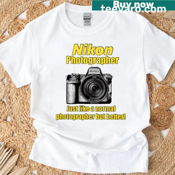 Nikon Photography t-shirt with minimalist typography design