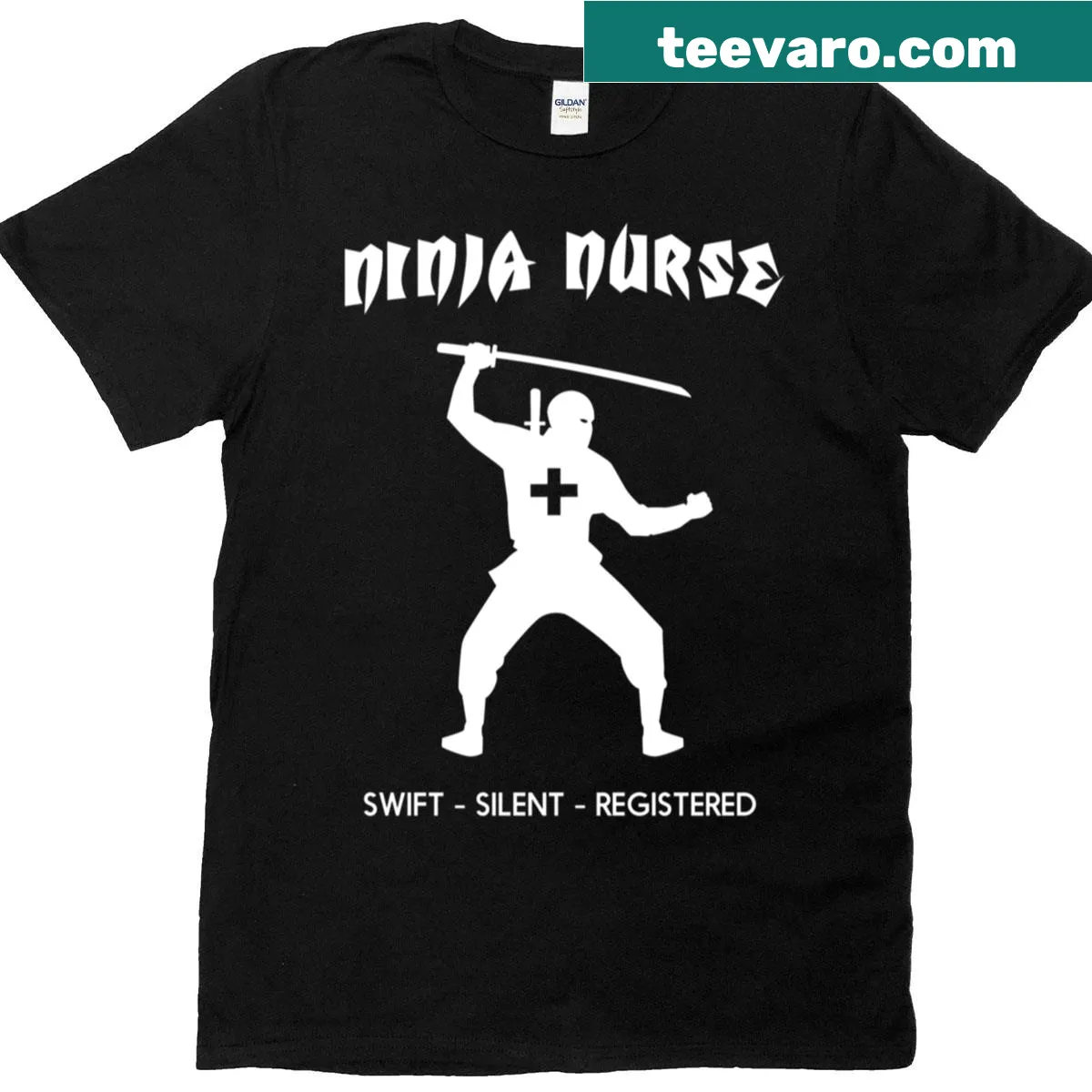 Ninja Nurse T-shirt with a ninja graphic and playful text design — on a men's t-shirt