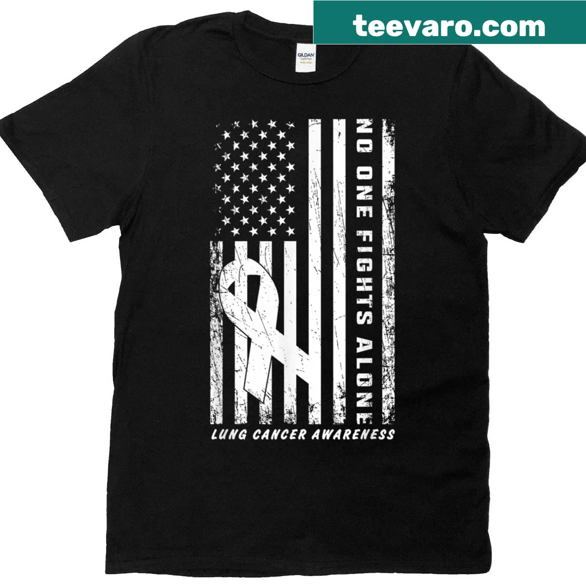 Patriotic T-shirt with American flag and white ribbon design — on a men's t-shirt
