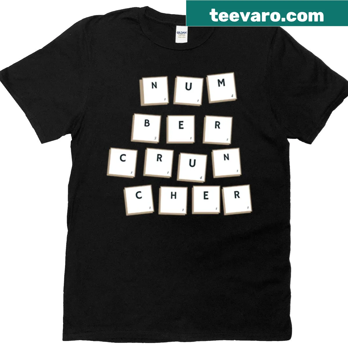 T-shirt featuring bold typography stating 'Number Cruncher' — on a men's t-shirt