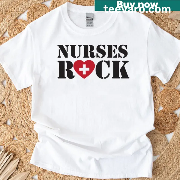 Nurses Rock t-shirt with bold typography celebrating the nursing profession