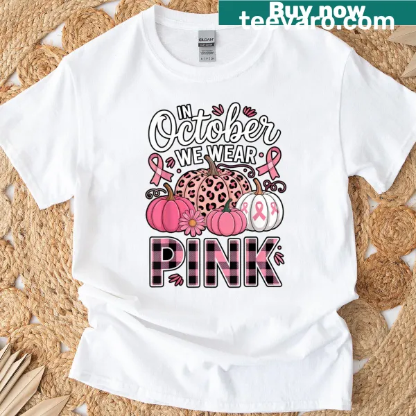 October pumpkins and pink ribbon awareness t-shirt