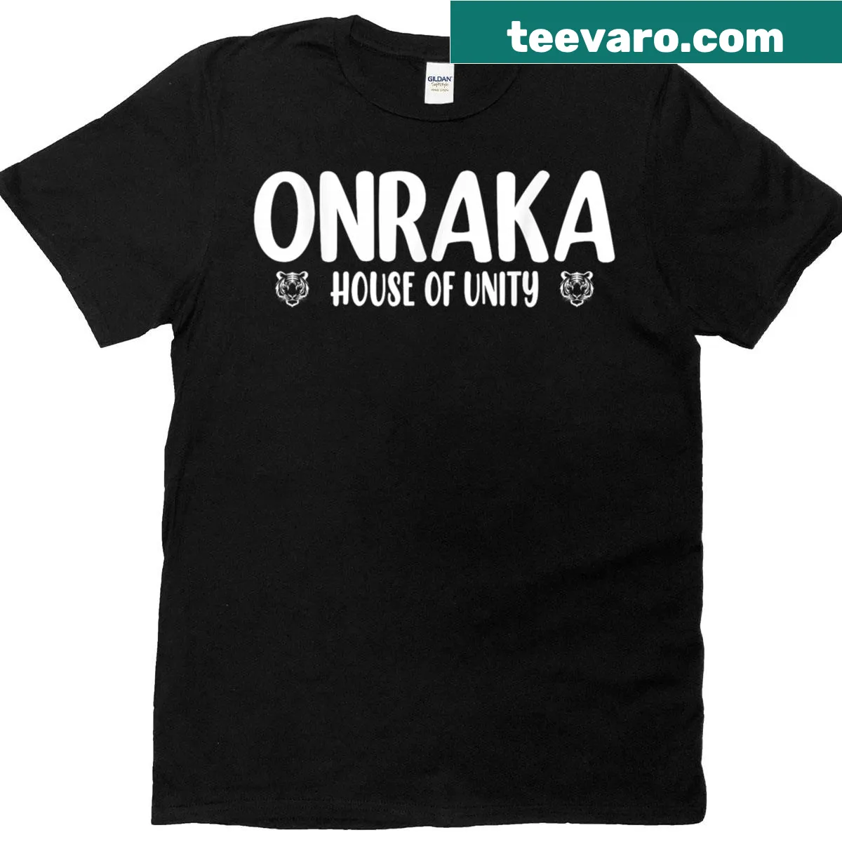 School spirit t-shirt featuring Onraka House of Unity graphic — on a men's t-shirt