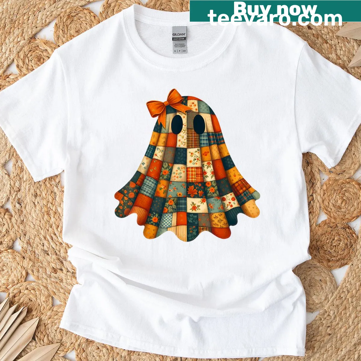Halloween T-shirt with patchwork ghost design for quilters — on a men's t-shirt