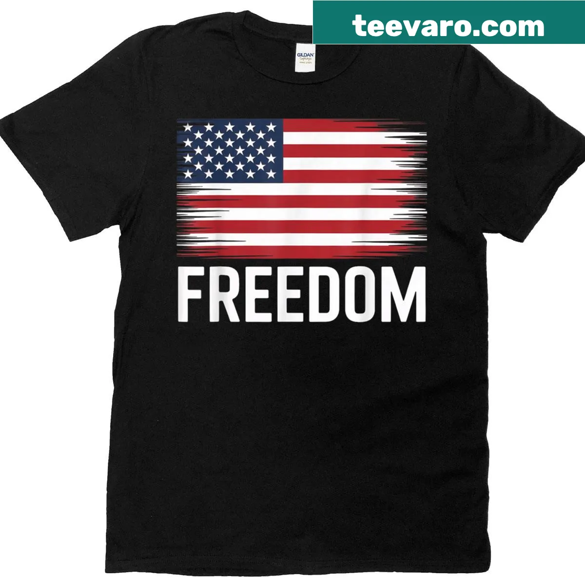 Patriotic t-shirt featuring bold typography about freedom — on a men's t-shirt