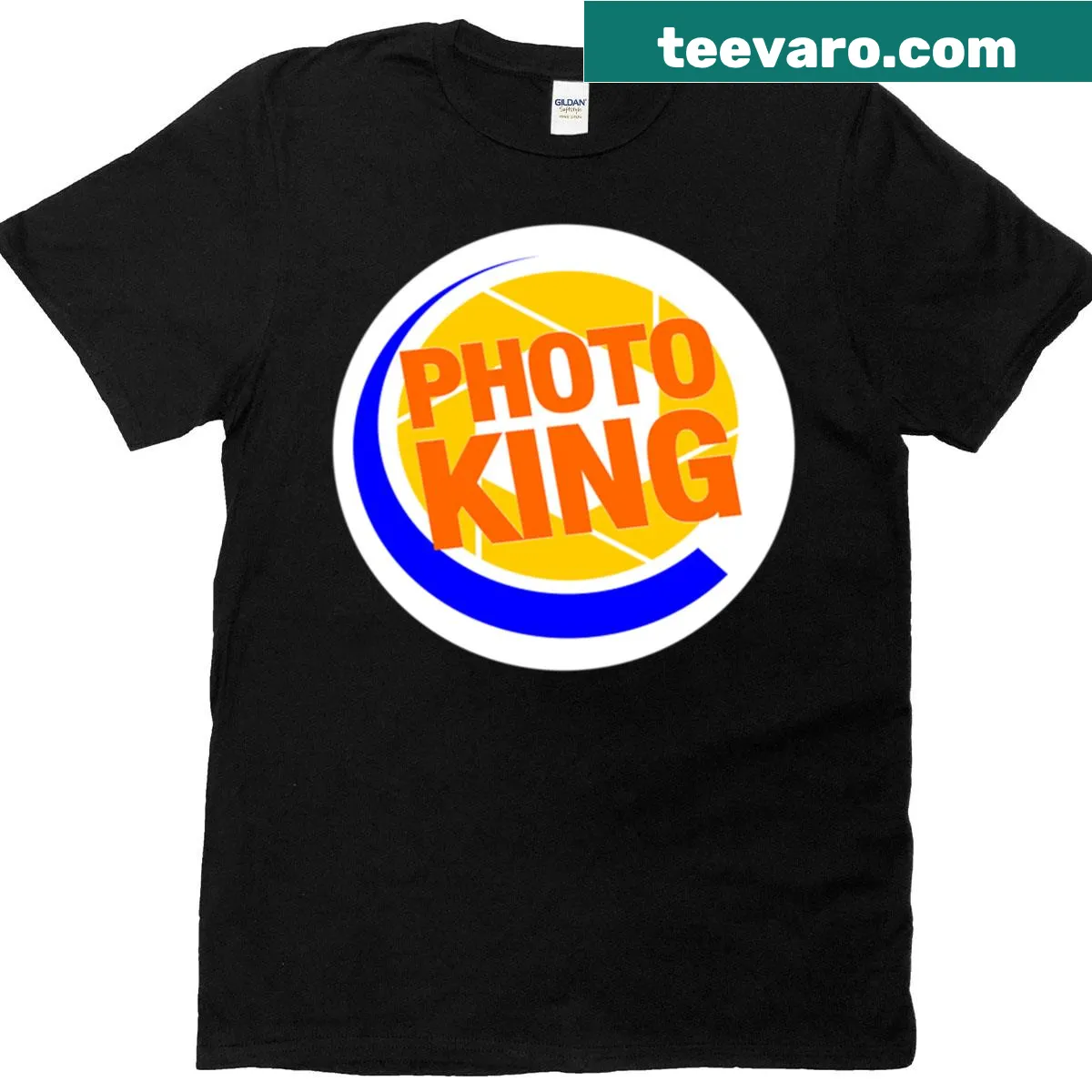 Photo King t-shirt featuring bold typography — on a men's t-shirt