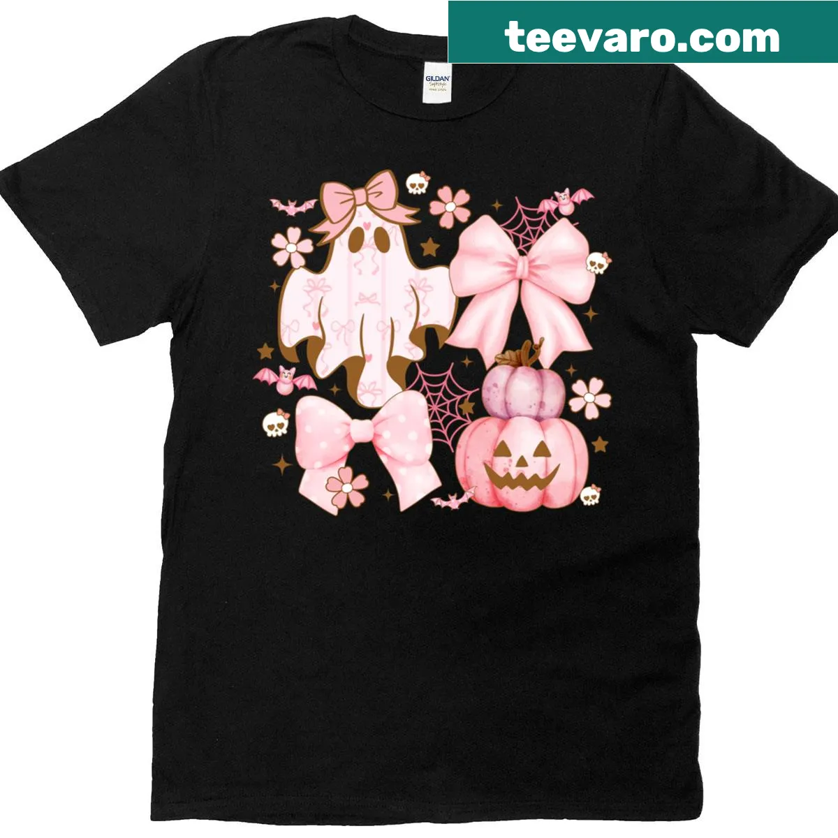 Cute pink ghost witch Halloween t-shirt — on a men's t-shirt