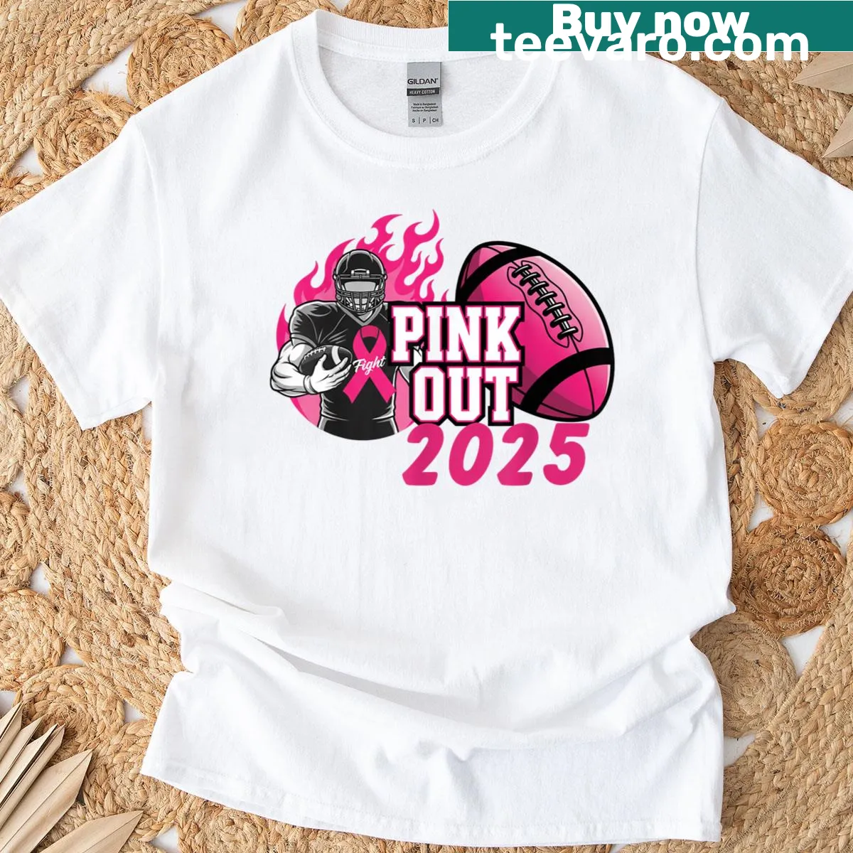 Breast cancer awareness T-shirt with Pink Out 2025 slogan — on a men's t-shirt