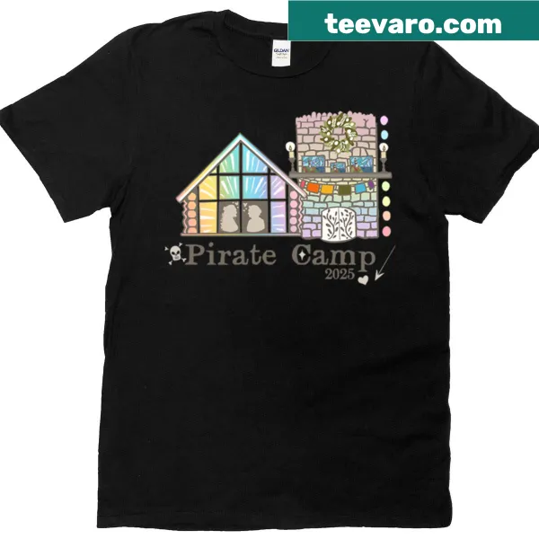 Pirate Camp 2025 T-shirt with whimsical pirate ship design
