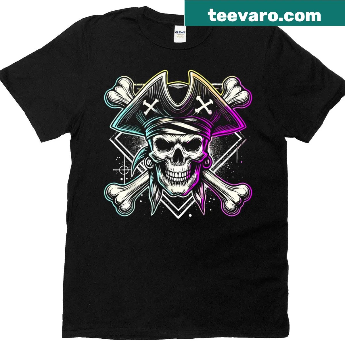 Skull and crossbones graphic T-shirt for Halloween — on a men's t-shirt