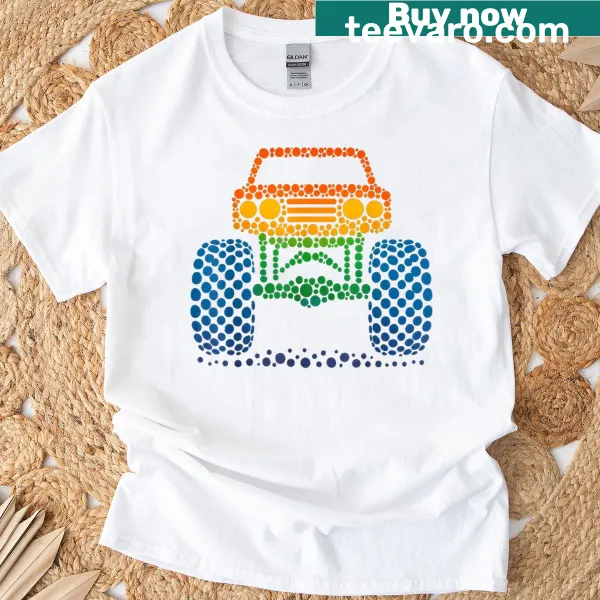 Funny monster truck t-shirt with polka dot design for kids