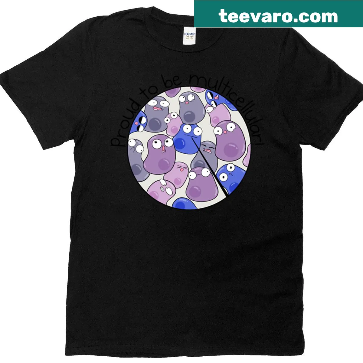 Typographic t-shirt with the phrase 'Proud To Be Multicellular' — on a men's t-shirt
