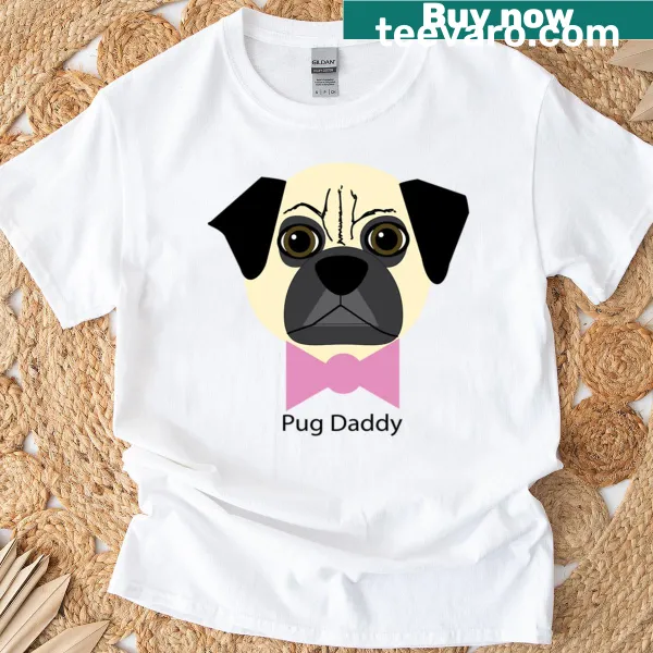 Cute 'Pug Daddy' text with pug illustration on T-shirt