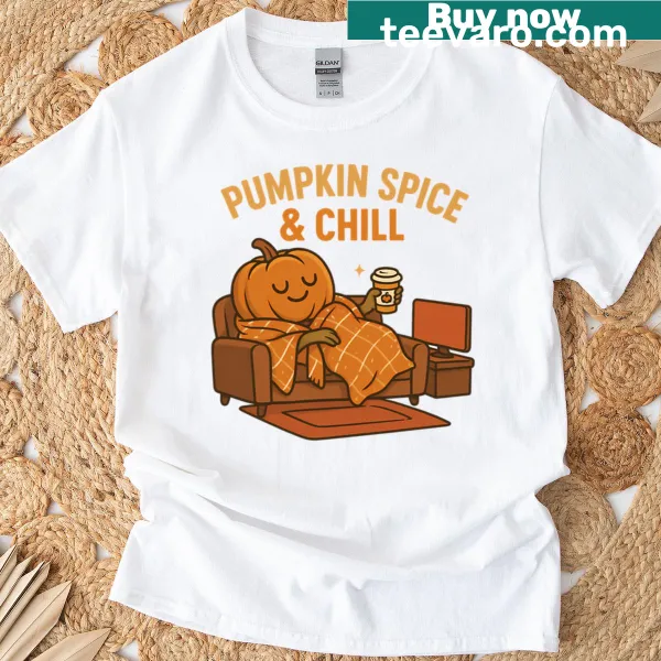 Cozy autumn-themed t-shirt with pumpkin spice graphic
