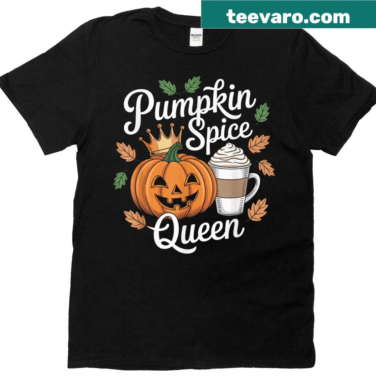 Pumpkin spice latte crown t-shirt design — on a men's t-shirt