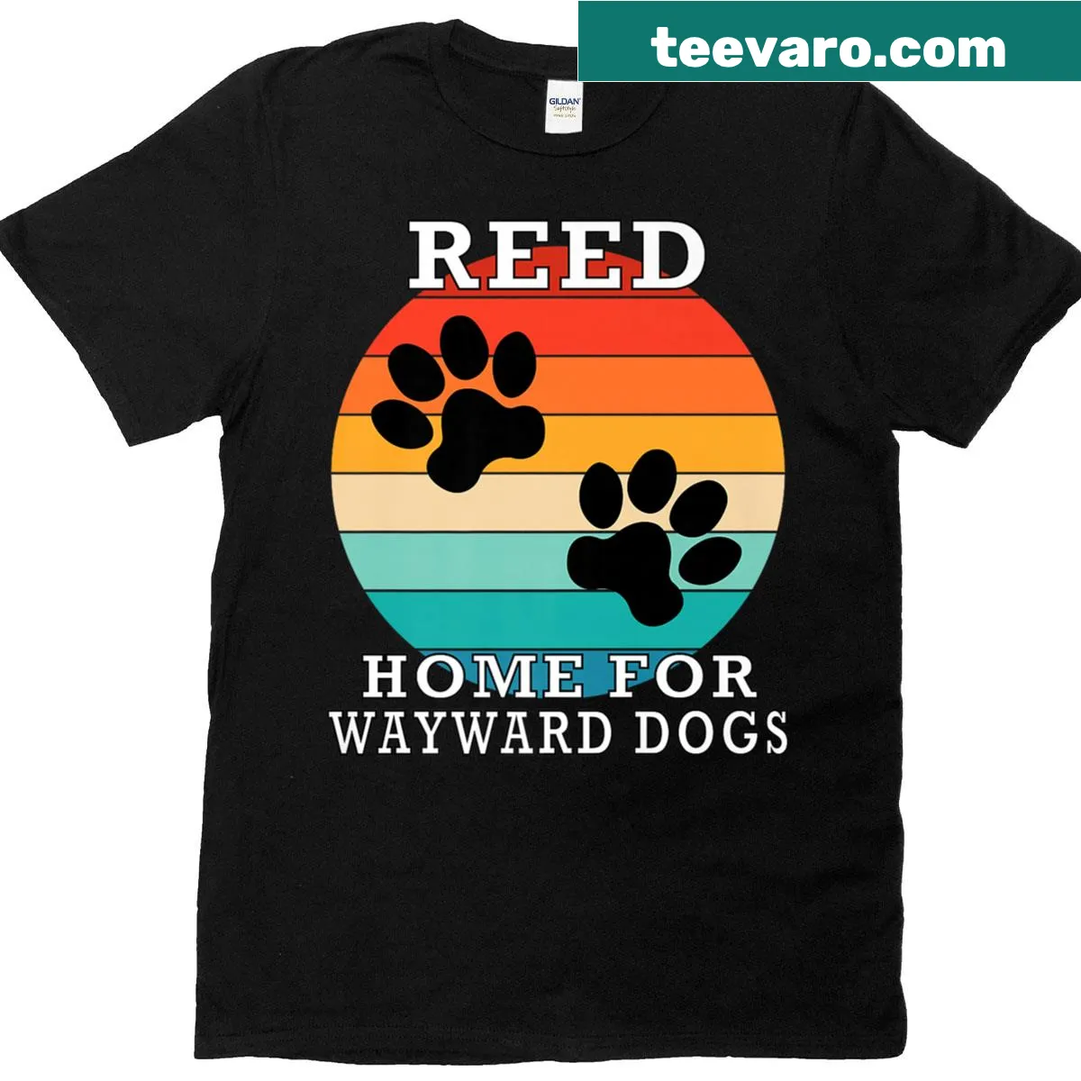 Family t-shirt with Reed Home For Wayward Dogs text — on a men's t-shirt
