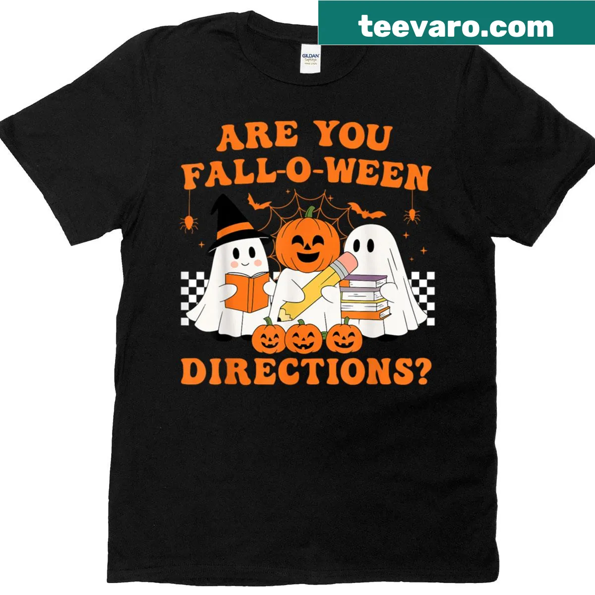 Fun Halloween t-shirt with ghost and 'Are You Fall O Ween?' text — on a men's t-shirt