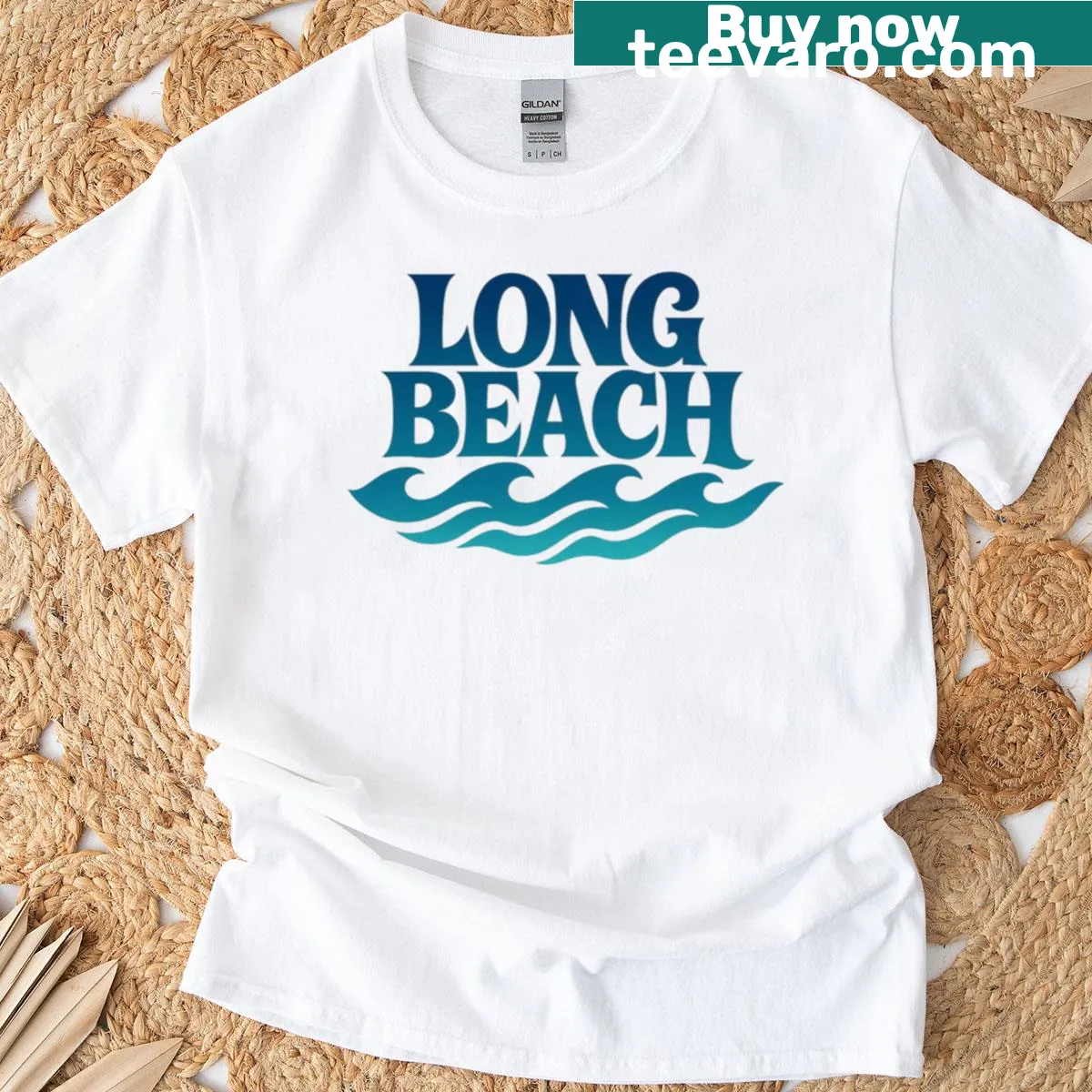 Retro bubble graphic on Long Beach t-shirt designed for beach lovers — on a men's t-shirt