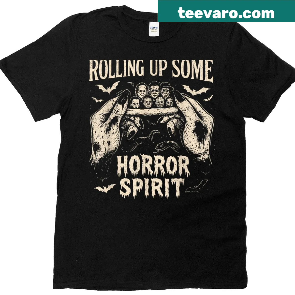 Funny Halloween T-shirt with a retro horror theme — on a men's t-shirt