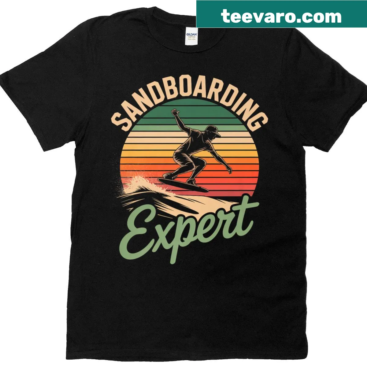Retro sunset sandboarder illustration on a premium t-shirt — on a men's t-shirt