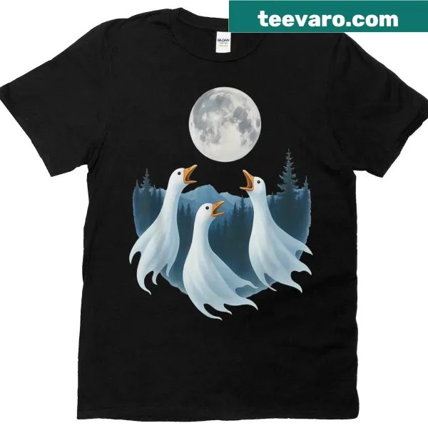 Three ghostly geese howling at the moon graphic for Halloween.