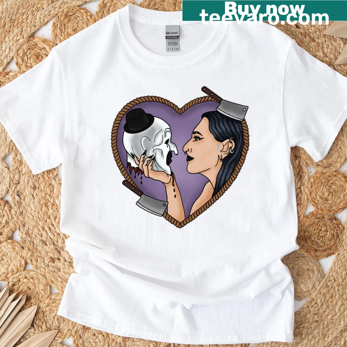 Heart graphic featuring Rhea and Art on T-shirt — on a men's t-shirt