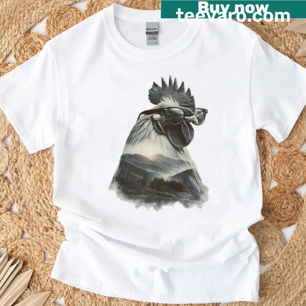 Cool rooster graphic wearing sunglasses on premium t-shirt