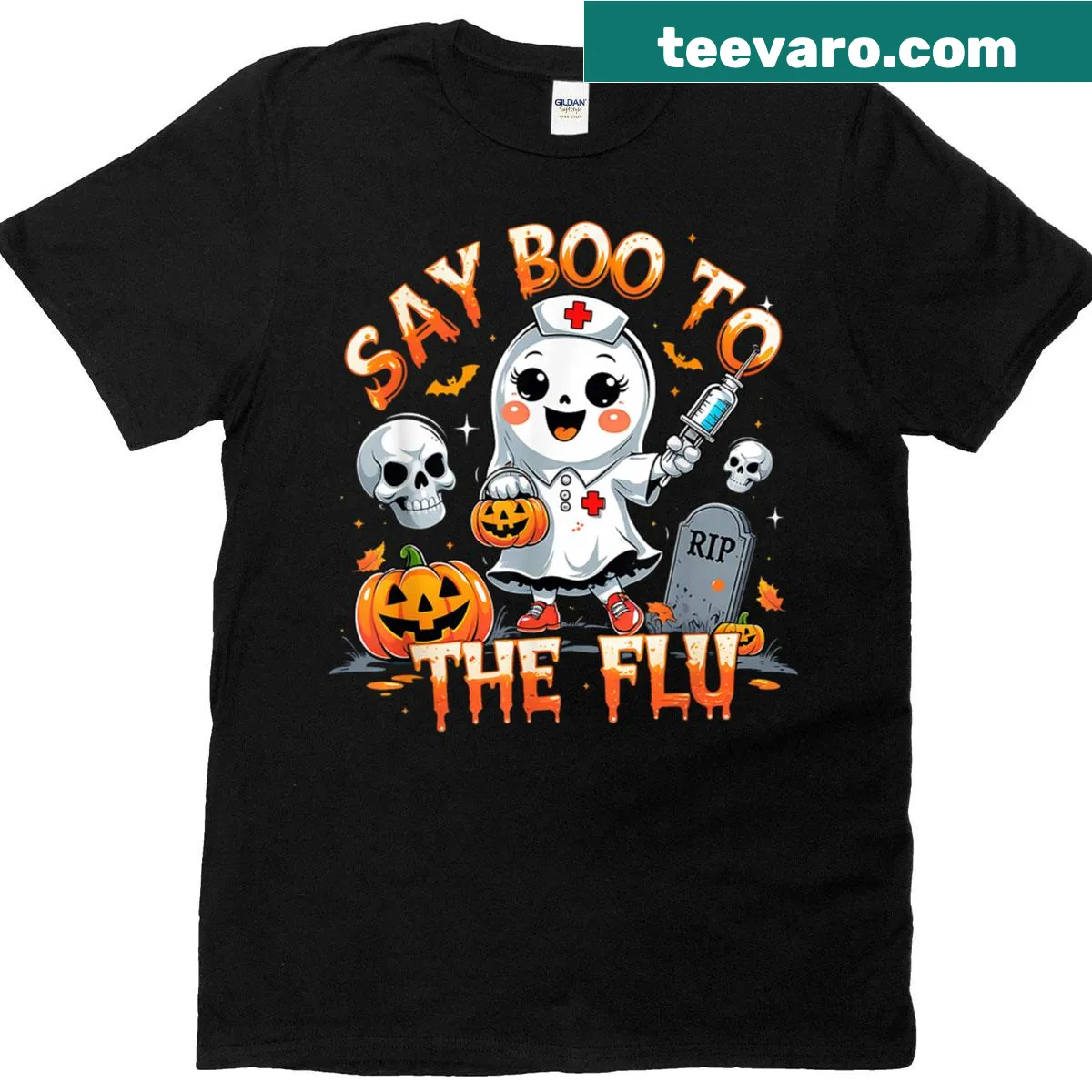 Funny ghost graphic and text on a Halloween nurse T-shirt — on a men's t-shirt