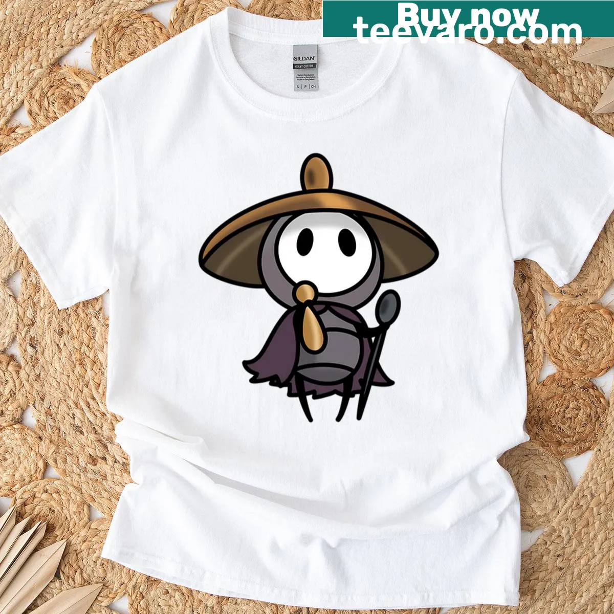 Illustrative T-shirt featuring Sherma from the game Silksong. — on a men's t-shirt