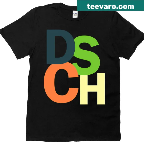 Artistic motif inspired by composer Shostakovich on a t-shirt.